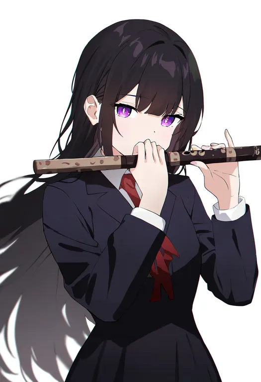 masterpiece, best quality, newest, absurdres, highres, safe, transverse_flute, 1girl, solo, simple_background — by k3scat, made with ComfyUI