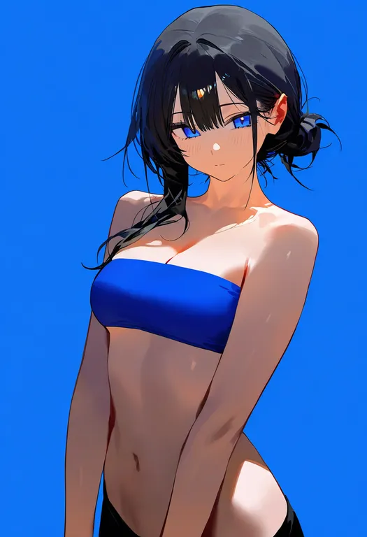 masterpiece, best quality, newest, absurdres, highres, safe, blue_bandeau, 1girl, solo, simple_background — by k3scat, made with ComfyUI