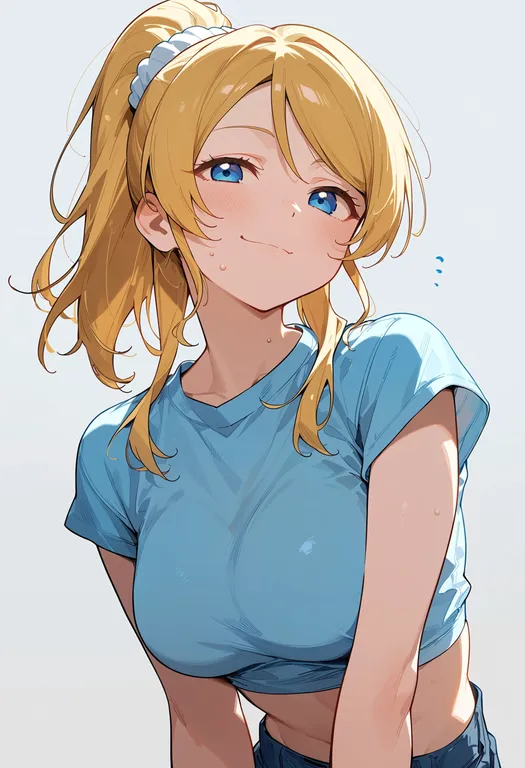masterpiece, best quality, score_7, safe, ayase eli, love live! school idol project, solo, upper body, simple background — by k3scat, made with ComfyUI