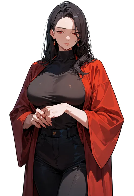 masterpiece, best quality, score_7, safe, red robe, 1girl, solo, simple background — by k3scat, made with ComfyUI