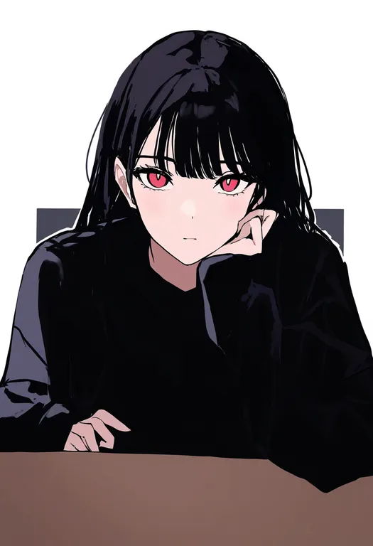 masterpiece, best quality, newest, absurdres, highres, safe, elbow_on_table, 1girl, solo, simple_background — by k3scat, made with ComfyUI