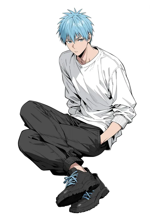 masterpiece, best quality, score_7, safe, kuroko no basuke, solo, full body, simple background — by k3scat, made with ComfyUI