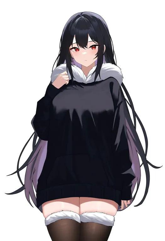 masterpiece, best quality, newest, absurdres, highres, safe, fur-trimmed_thighhighs, 1girl, solo, simple_background — by k3scat, made with ComfyUI