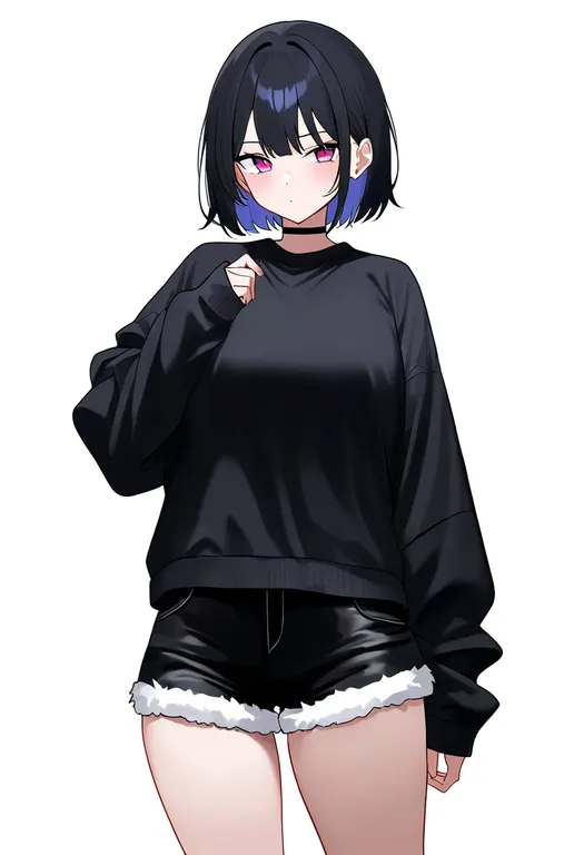 masterpiece, best quality, newest, absurdres, highres, safe, fur-trimmed_shorts, 1girl, solo, simple_background — by k3scat, made with ComfyUI