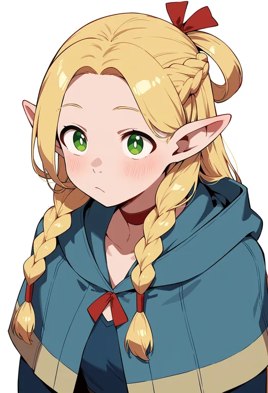 masterpiece, best quality, score_7, safe, marcille donato, solo, upper body, simple background — by k3scat, made with ComfyUI