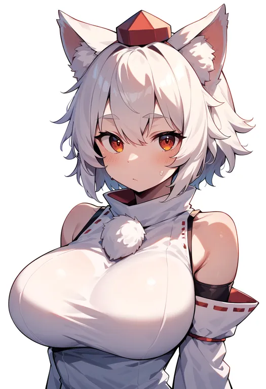 masterpiece, best quality, score_7, safe, inubashiri momiji, touhou, solo, upper body, simple background — by k3scat, made with ComfyUI