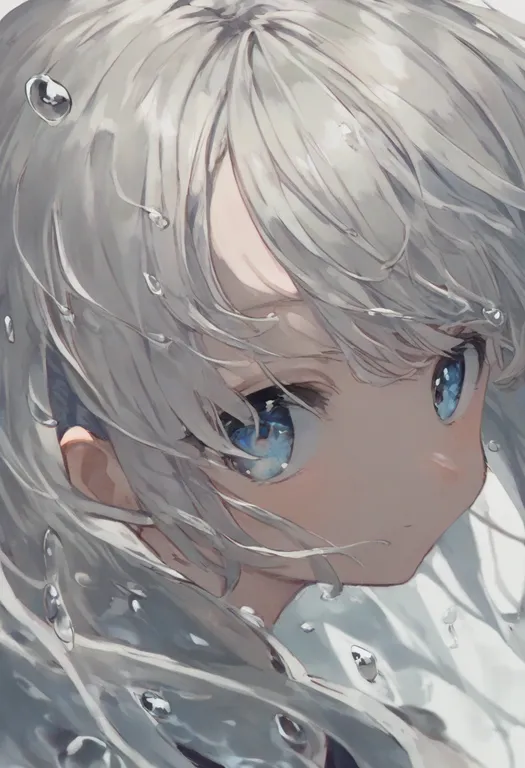 masterpiece, best quality, general, water drop, 1girl, solo, simple background — by k3scat, made with ComfyUI