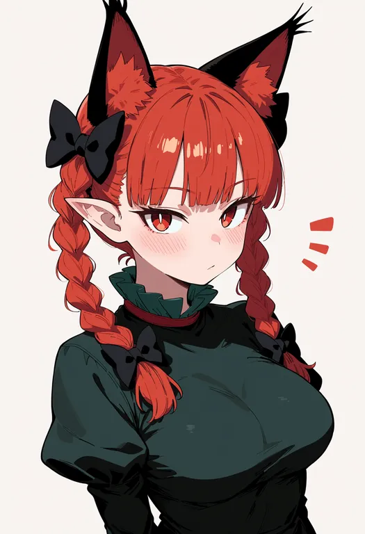 masterpiece, best quality, score_7, safe, kaenbyou rin (cat), solo, upper body, simple background — by k3scat, made with ComfyUI