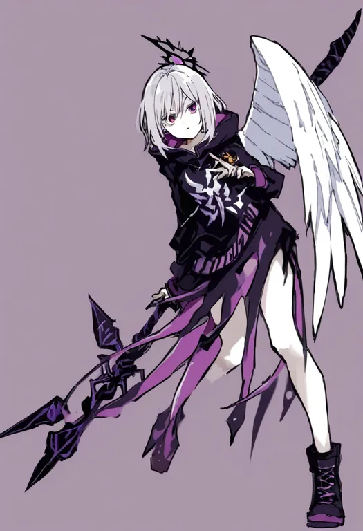 masterpiece, best quality, general, single wing, 1girl, solo, full body, simple background — by k3scat, made with ComfyUI