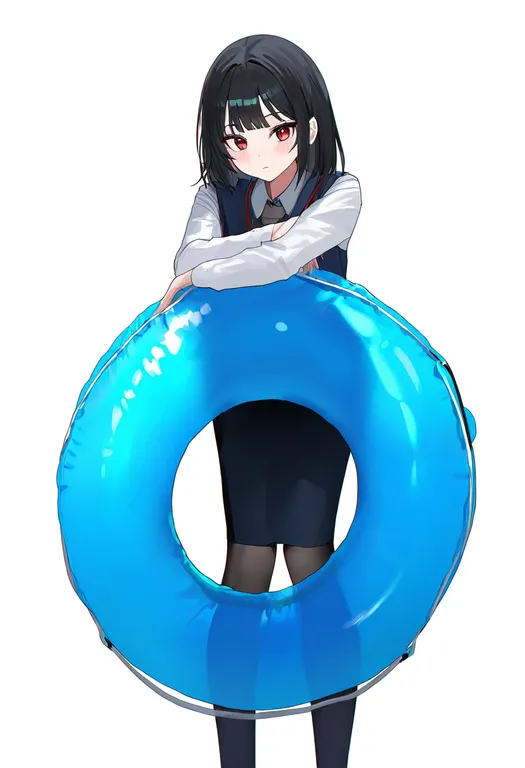 masterpiece, best quality, newest, absurdres, highres, safe, blue_innertube, 1girl, solo, simple_background — by k3scat, made with ComfyUI