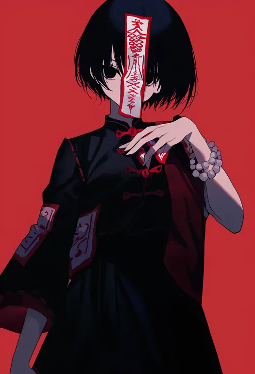 masterpiece, best quality, newest, absurdres, highres, safe, ofuda_on_clothes, 1girl, solo, simple_background — by k3scat, made with ComfyUI