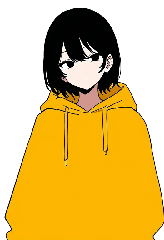 masterpiece, best quality, newest, absurdres, highres, safe, yellow_hoodie, 1girl, solo, simple_background — by k3scat, made with ComfyUI