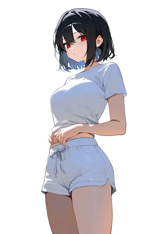 masterpiece, best quality, newest, absurdres, highres, safe, white_shorts, 1girl, solo, simple_background — by k3scat, made with ComfyUI
