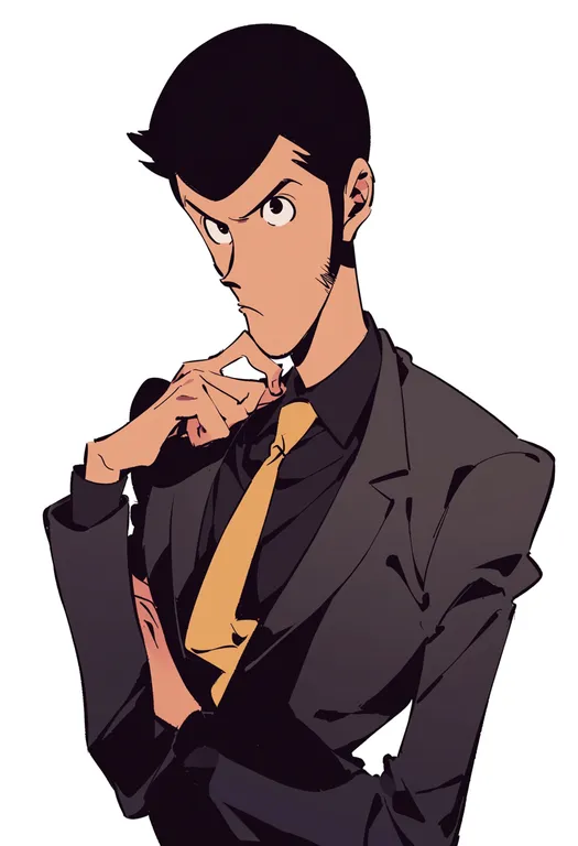 masterpiece, best quality, score_7, safe, arsene lupin iii, solo, upper body, simple background — by k3scat, made with ComfyUI