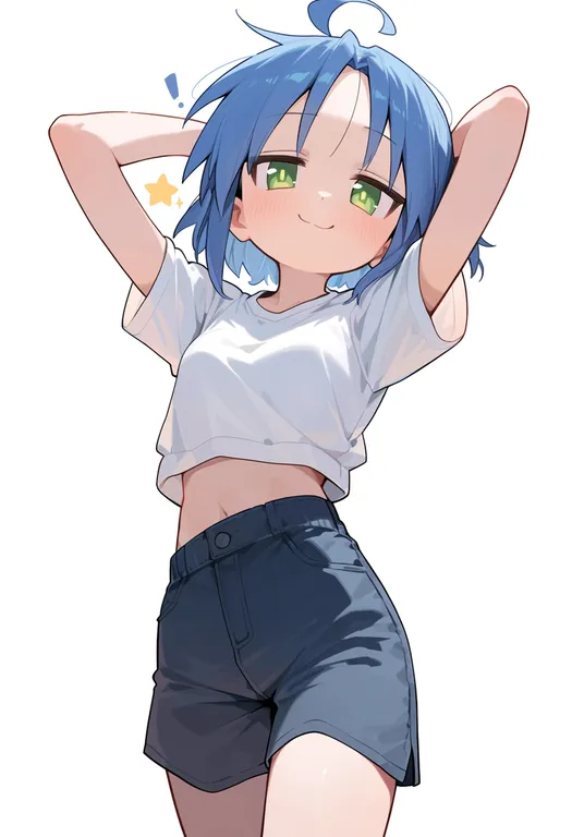masterpiece, best quality, score_7, safe, lucky star, solo, simple background — by k3scat, made with ComfyUI