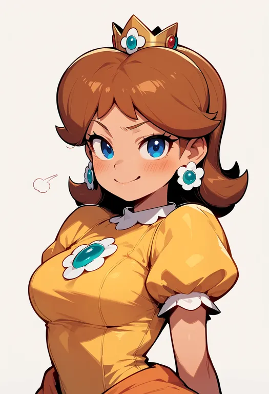 masterpiece, best quality, score_7, safe, princess daisy, solo, upper body, simple background — by k3scat, made with ComfyUI