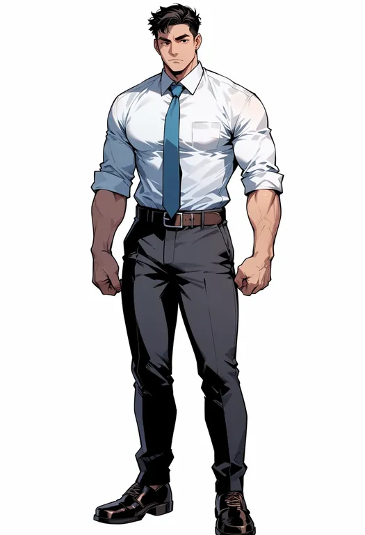 masterpiece, best quality, score_7, safe, salaryman, 1boy, solo, full body, simple background — by k3scat, made with ComfyUI