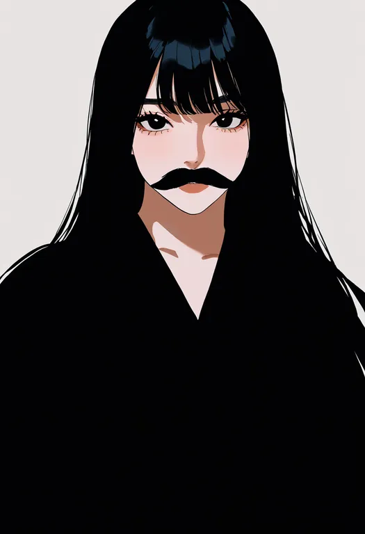 masterpiece, best quality, newest, absurdres, highres, safe, thick_mustache, 1girl, solo, simple_background — by k3scat, made with ComfyUI
