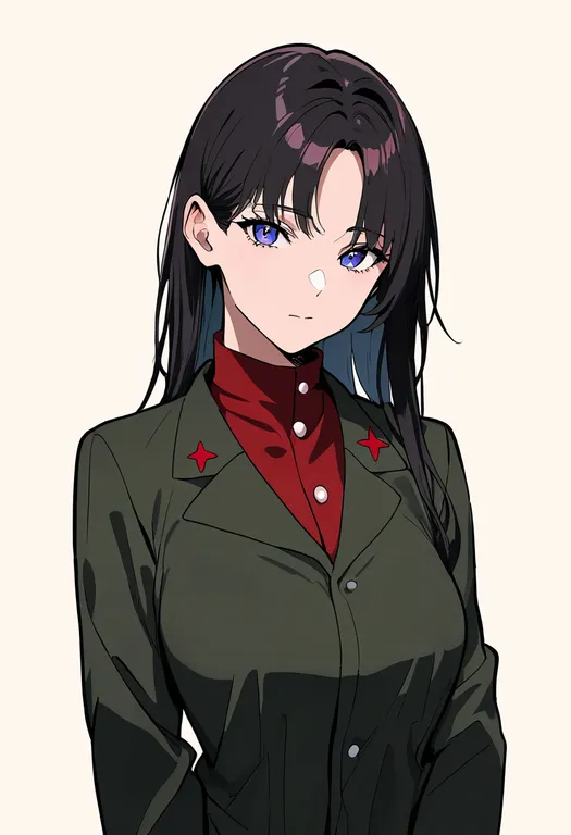 masterpiece, best quality, newest, absurdres, highres, safe, pravda_school_uniform, 1girl, solo, simple_background — by k3scat, made with ComfyUI