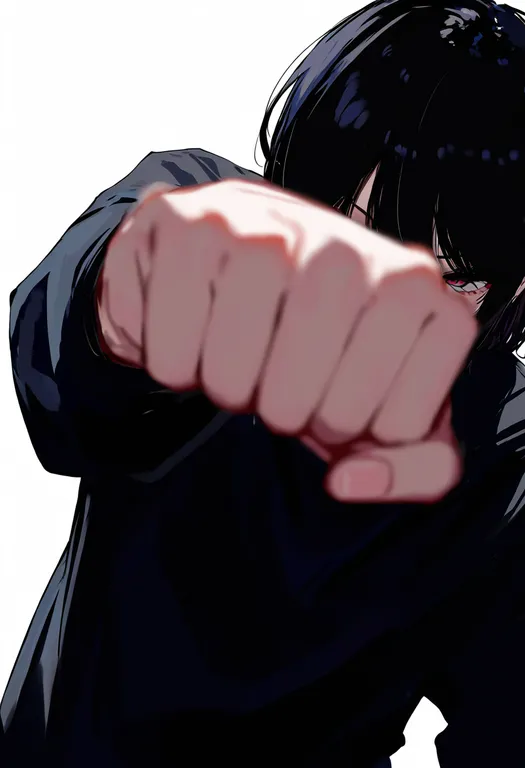masterpiece, best quality, newest, absurdres, highres, safe, punching_viewer, 1girl, solo, simple_background — by k3scat, made with ComfyUI