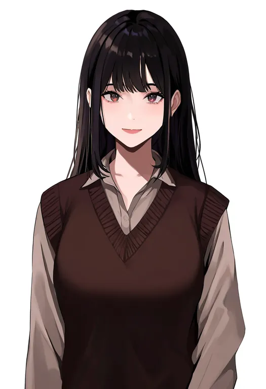 masterpiece, best quality, newest, absurdres, highres, safe, brown_sweater_vest, 1girl, solo, simple_background — by k3scat, made with ComfyUI
