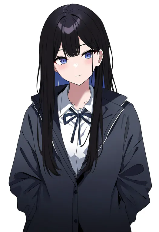 masterpiece, best quality, newest, absurdres, highres, safe, cardigan_under_jacket, 1girl, solo, simple_background — by k3scat, made with ComfyUI