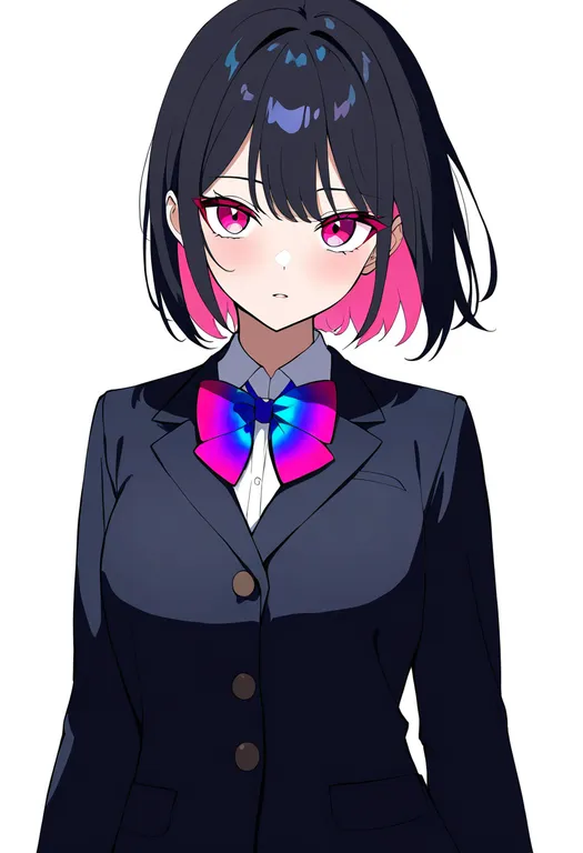 masterpiece, best quality, newest, absurdres, highres, safe, multicolored_bow, 1girl, solo, simple_background — by k3scat, made with ComfyUI