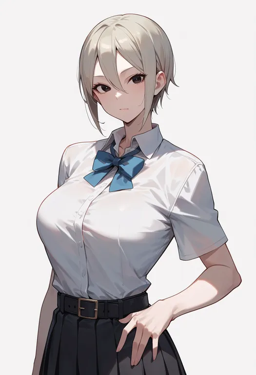 masterpiece, best quality, score_7, safe, shiomi syuko, solo, upper body, simple background — by k3scat, made with ComfyUI