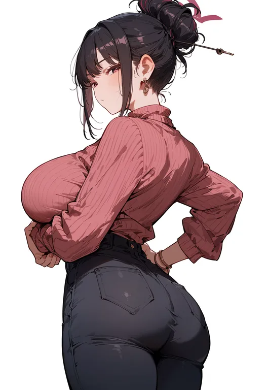 masterpiece, best quality, score_7, safe, updo, 1girl, solo, simple background — by k3scat, made with ComfyUI