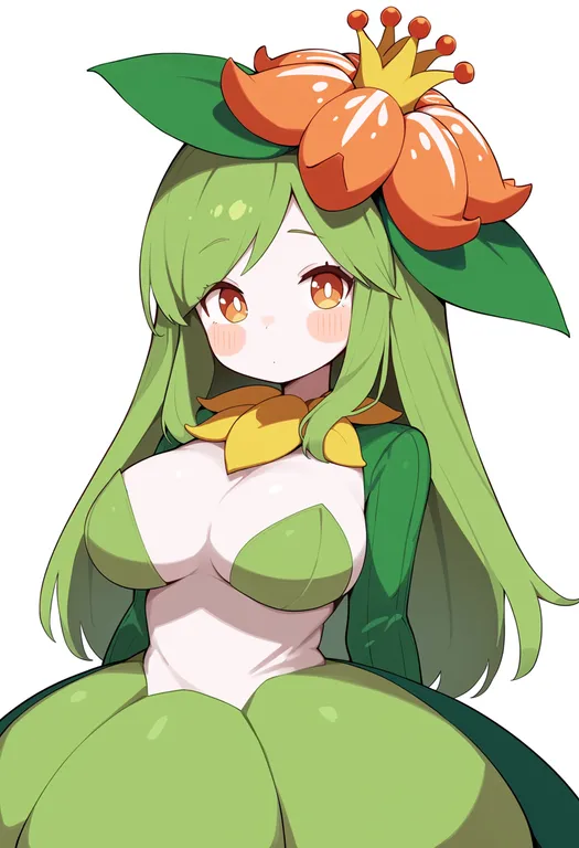 masterpiece, best quality, score_7, safe, lilligant, solo, upper body, simple background — by k3scat, made with ComfyUI