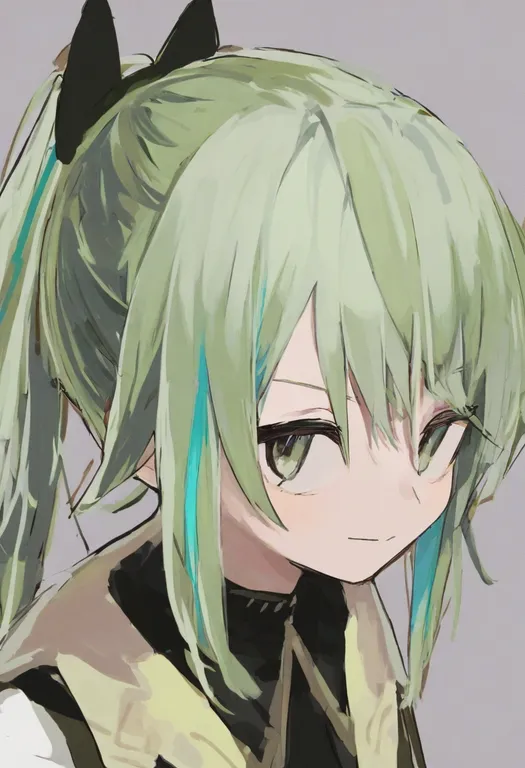 masterpiece, best quality, general, green streaks, 1girl, solo, simple background — by k3scat, made with ComfyUI