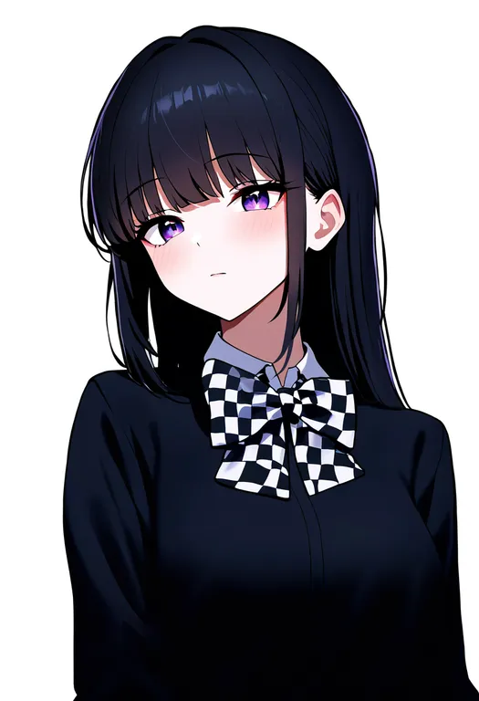 masterpiece, best quality, newest, absurdres, highres, safe, checkered_bow, 1girl, solo, simple_background — by k3scat, made with ComfyUI