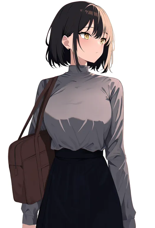 masterpiece, best quality, newest, absurdres, highres, safe, brown_bag, 1girl, solo, simple_background — by k3scat, made with ComfyUI