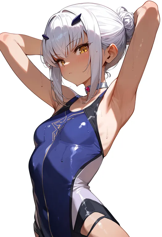 masterpiece, best quality, score_7, safe, melusine (swimsuit ruler) (fate), solo, upper body, simple background — by k3scat, made with ComfyUI