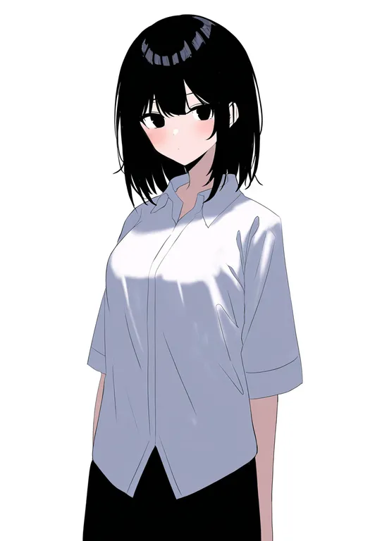 masterpiece, best quality, newest, absurdres, highres, safe, untucked_shirt, 1girl, solo, simple_background — by k3scat, made with ComfyUI