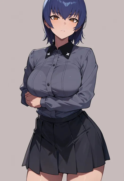 masterpiece, best quality, score_7, safe, kuromorimine school uniform, 1girl, solo, simple background — by k3scat, made with ComfyUI