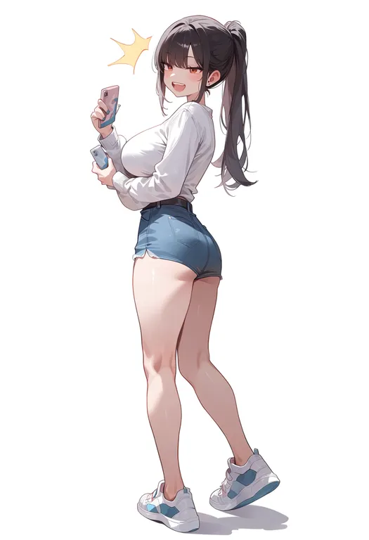masterpiece, best quality, score_7, safe, baby steps, solo, full body, simple background — by k3scat, made with ComfyUI
