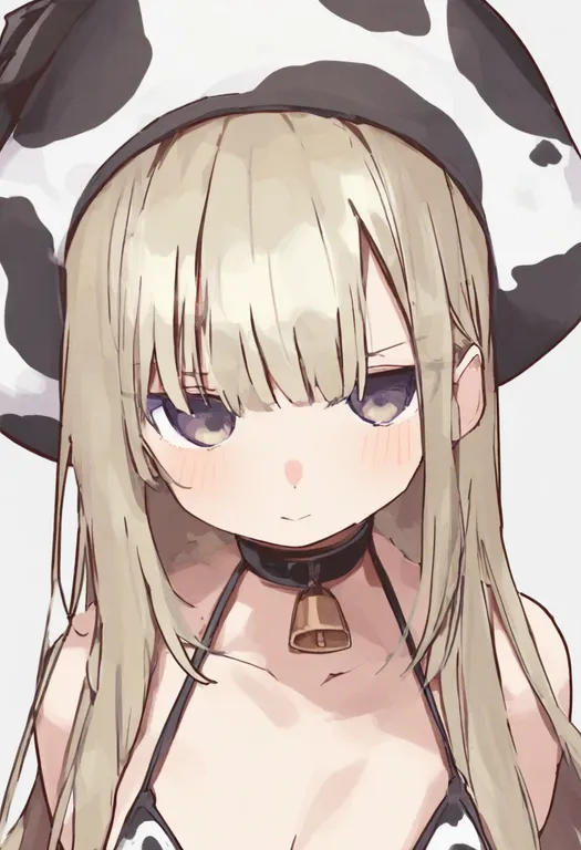masterpiece, best quality, general, cow print bikini, 1girl, solo, simple background — by k3scat, made with ComfyUI