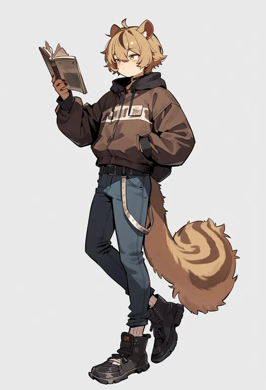 masterpiece, best quality, score_7, safe, squirrel boy, 1boy, solo, simple background — by k3scat, made with ComfyUI