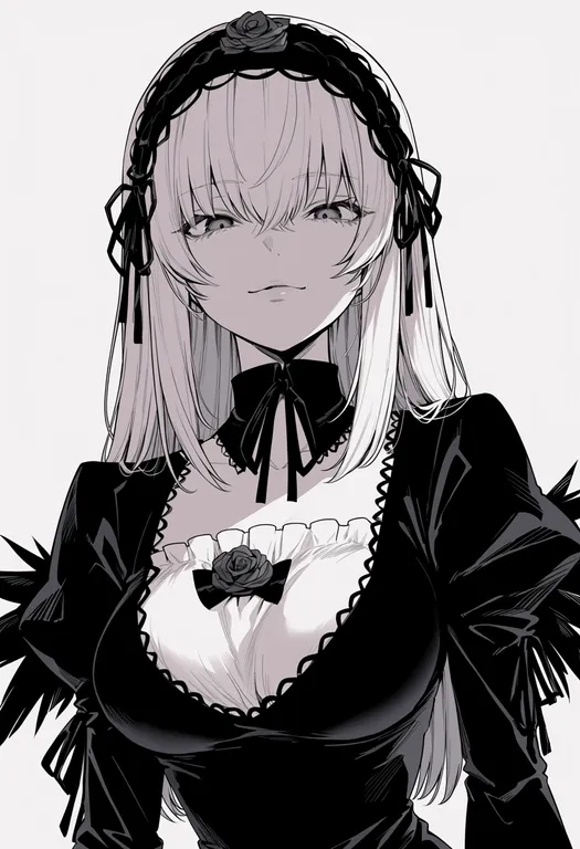 masterpiece, best quality, score_7, safe, suigintou, solo, upper body, simple background — by k3scat, made with ComfyUI