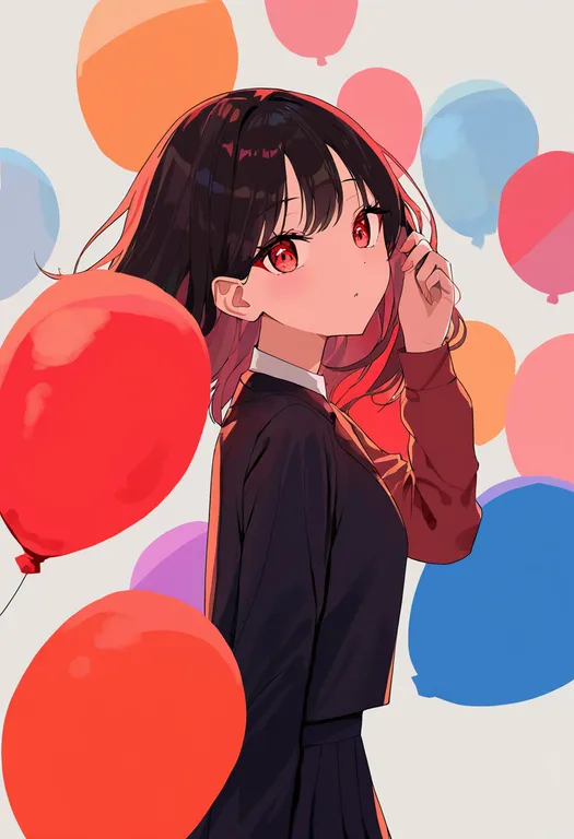 masterpiece, best quality, newest, absurdres, highres, safe, balloon, 1girl, solo, simple_background — by k3scat, made with ComfyUI
