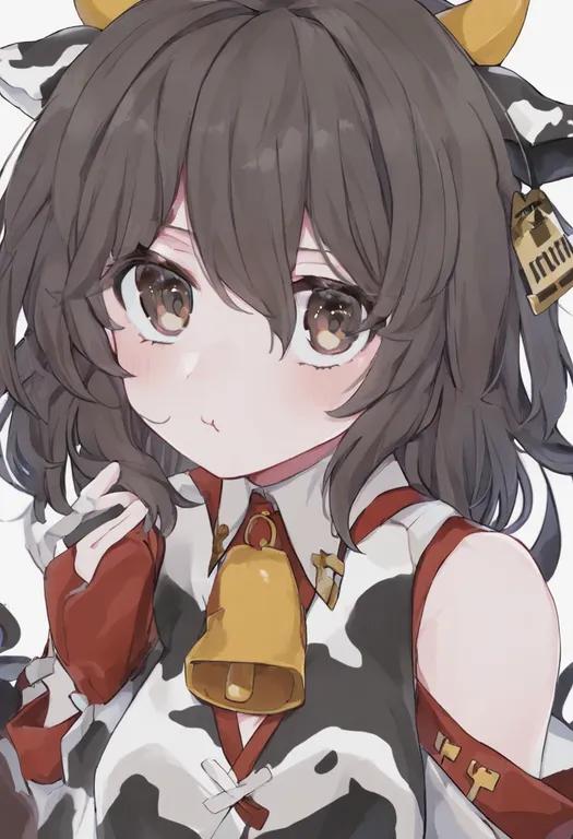 masterpiece, best quality, general, cow horns, 1girl, solo, simple background — by k3scat, made with ComfyUI