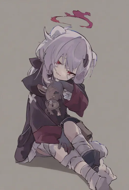 masterpiece, best quality, general, bandaged leg, 1girl, solo, simple background — by k3scat, made with ComfyUI