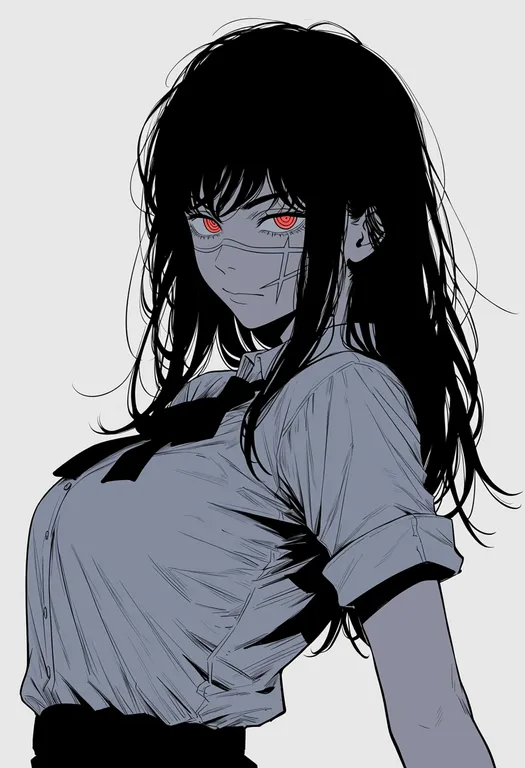 masterpiece, best quality, score_7, safe, yoru (chainsaw man), chainsaw man, solo, upper body, simple background — by k3scat, made with ComfyUI