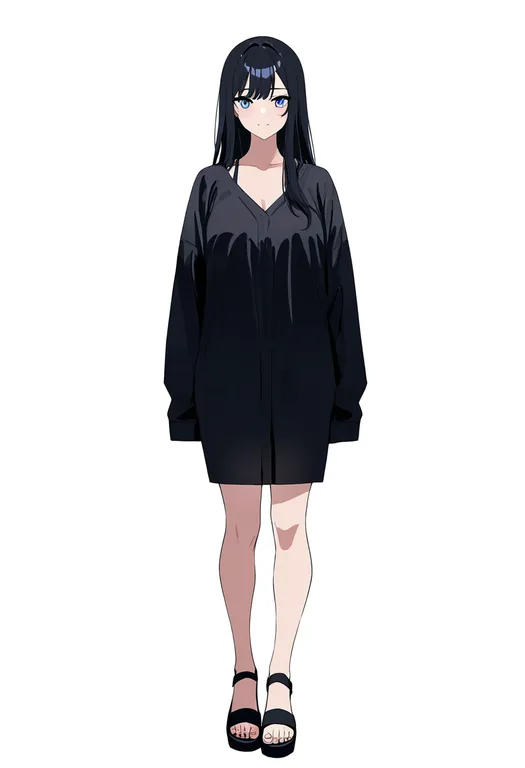 masterpiece, best quality, newest, absurdres, highres, safe, black_sandals, 1girl, solo, simple_background — by k3scat, made with ComfyUI