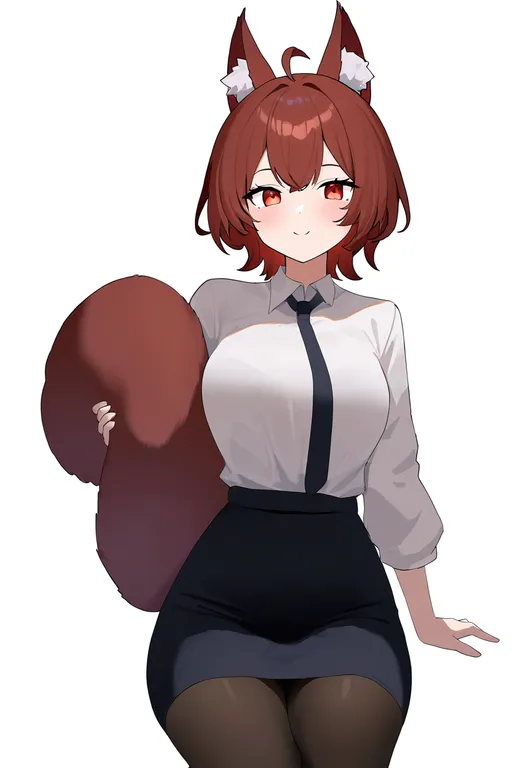 masterpiece, best quality, newest, absurdres, highres, safe, squirrel_tail, 1girl, solo, simple_background — by k3scat, made with ComfyUI