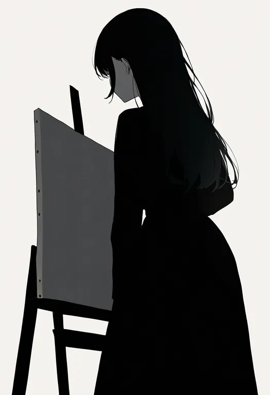 masterpiece, best quality, newest, absurdres, highres, safe, easel, 1girl, solo, simple_background — by k3scat, made with ComfyUI