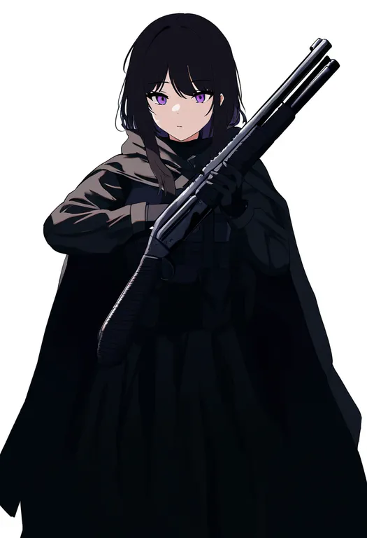 masterpiece, best quality, newest, absurdres, highres, safe, shotgun, 1girl, solo, simple_background — by k3scat, made with ComfyUI