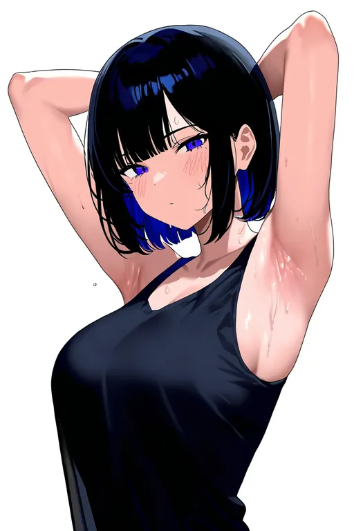 masterpiece, best quality, newest, absurdres, highres, safe, sweaty_armpits, 1girl, solo, simple_background — by k3scat, made with ComfyUI