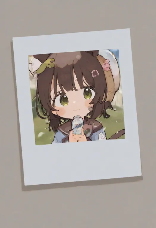 masterpiece, best quality, general, polaroid photo, 1girl, solo, simple background — by k3scat, made with ComfyUI